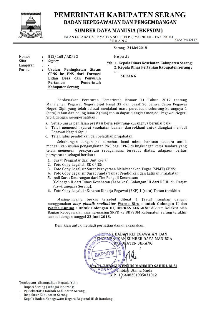 Pemberitahuan Uji Kesehatan dan Usulan Peningkatan Status CPNS ke PNS ...